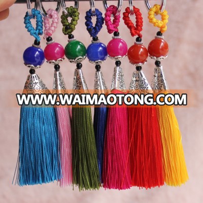 13.5 cm Length Ice Silk Tassel with Acrylic Beads & Ring Top Earring/Bag/Keychain Tassel