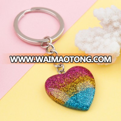 New Fashion Cute Romantic Assorted Glitter Resin Heart Key Chains